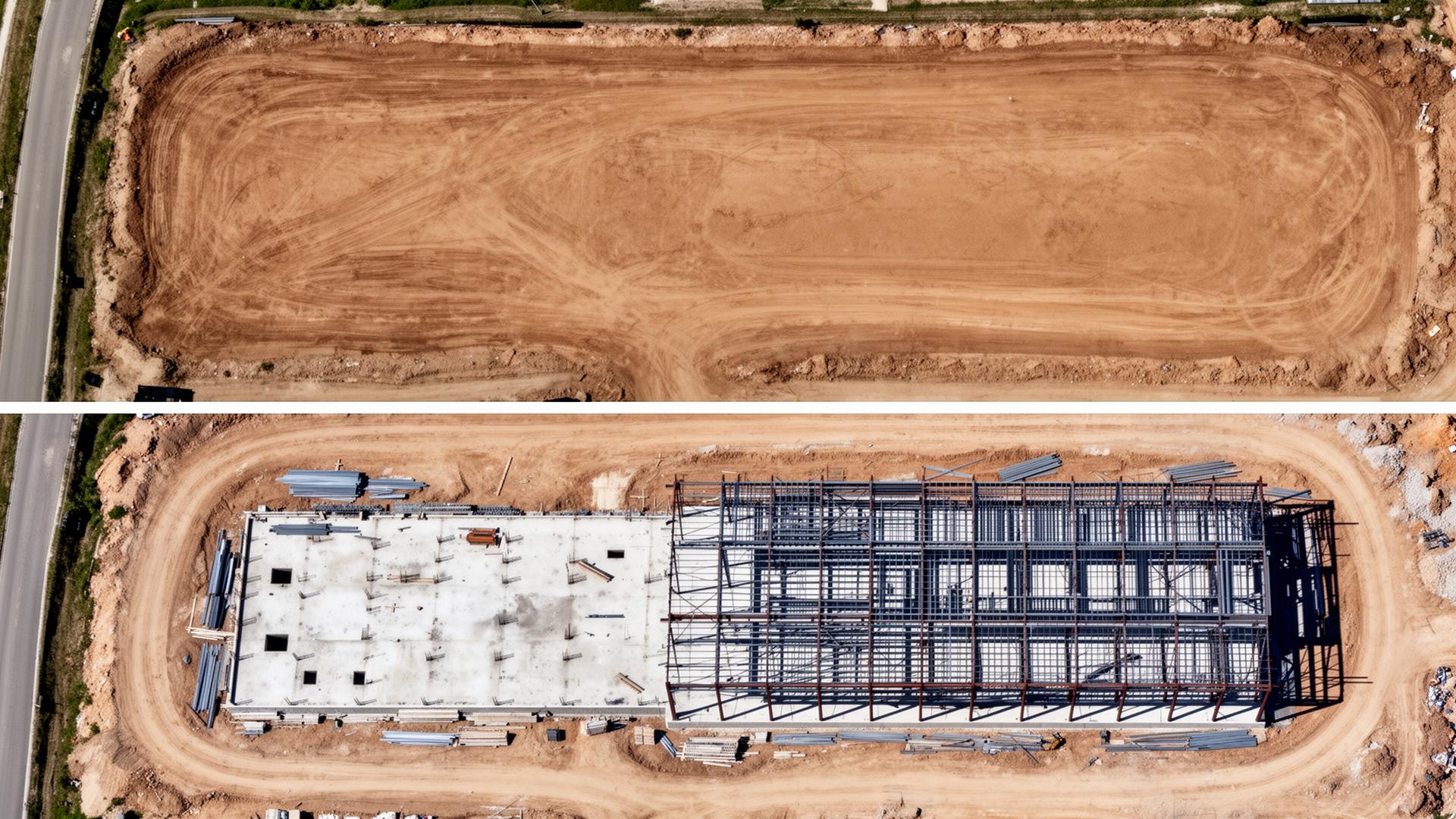 Before and after satellite view of construction site